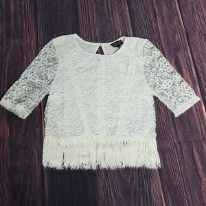 Top Shop Women's Cropped Lace Fringe Top Size 4